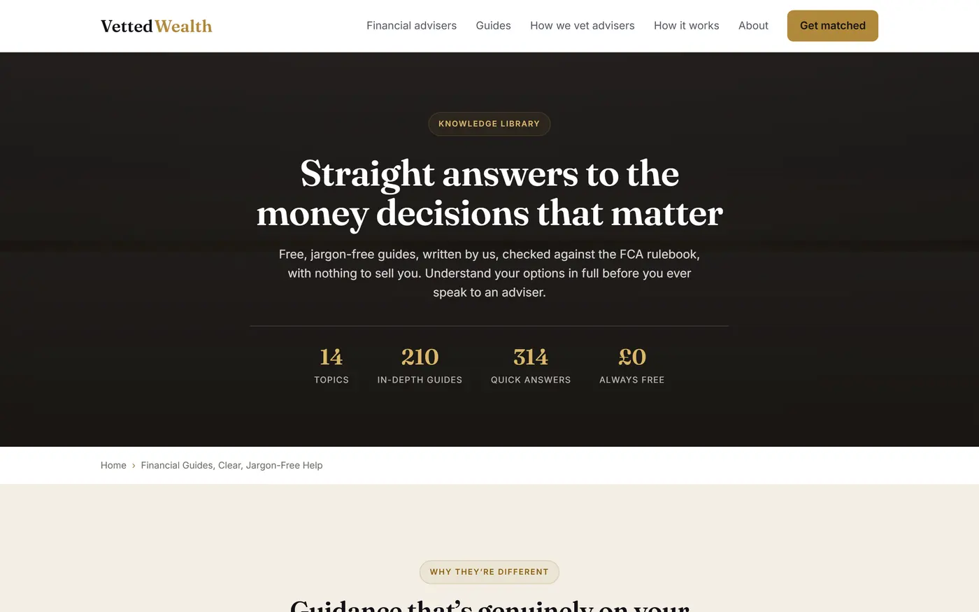 The knowledge library: free, genuinely useful, and the reason visitors arrive already trusting the recommendation.